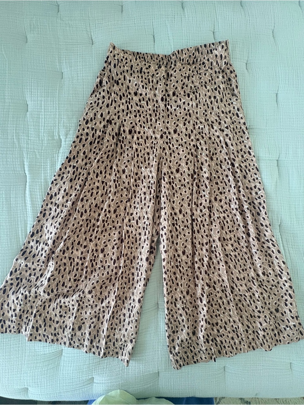 Anthropologie Beige Wide-Leg Animal-Print Pants